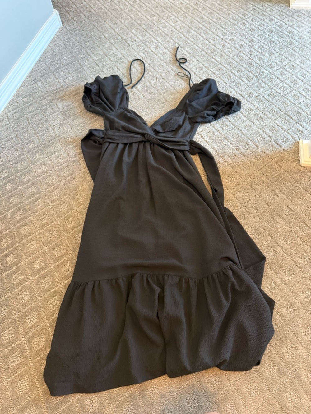 ASTR Black Midi Dress with Puff Sleeves